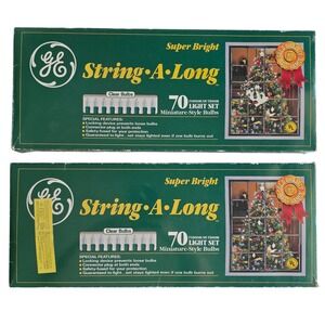 VTG GE String-A-Long Super Bright 70 Light Set Clear Bulbs. 2 Box Lot. New NOS